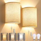 Yunaking Plug in Wall Sconces Set of Two Wall Lights with On/Off Switch