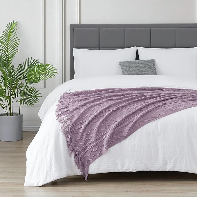 BOURINA Light Lavender Throw Blanket 50x60 Inches Throw Textured Solid Soft - Image 4