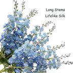 JINWOE 4Pcs Blue Delphinium Artificial Flowers, 34'' Lifelike Faux Larkspur Silk Flowers,Long Stem Fake Delphinium Plant Flower for Tall Floor Vase Outdoor Bouquet Home Table Kitchen Decor