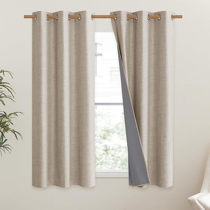 NICETOWN Oatmeal Vintage Open Linen Weave Flax Thermal Curtains, 100% Blackout - Image 2