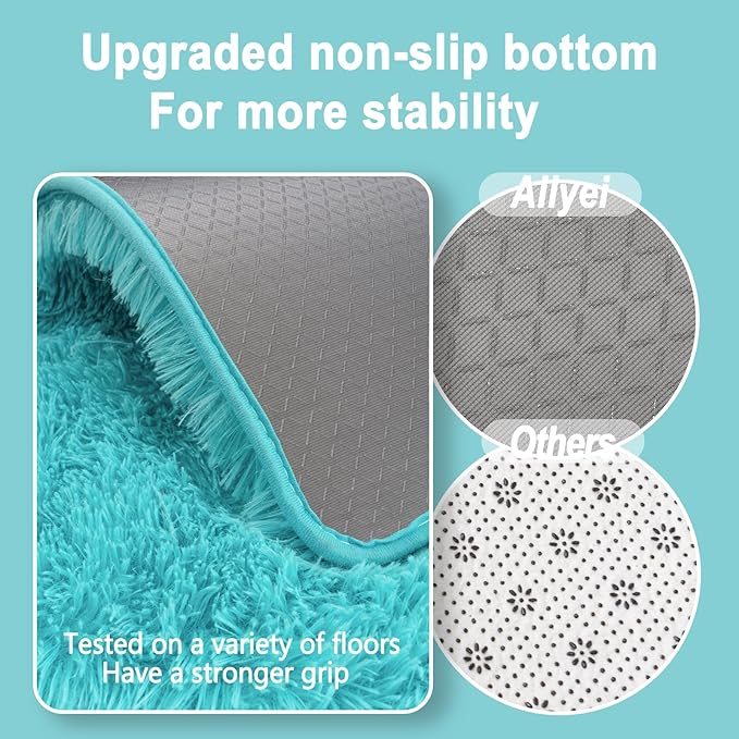 Soft Runner Rugs for Bedroom Hallways, 2x4 Teal Blue Fluffy Shag Throw Area Rug - Image 2