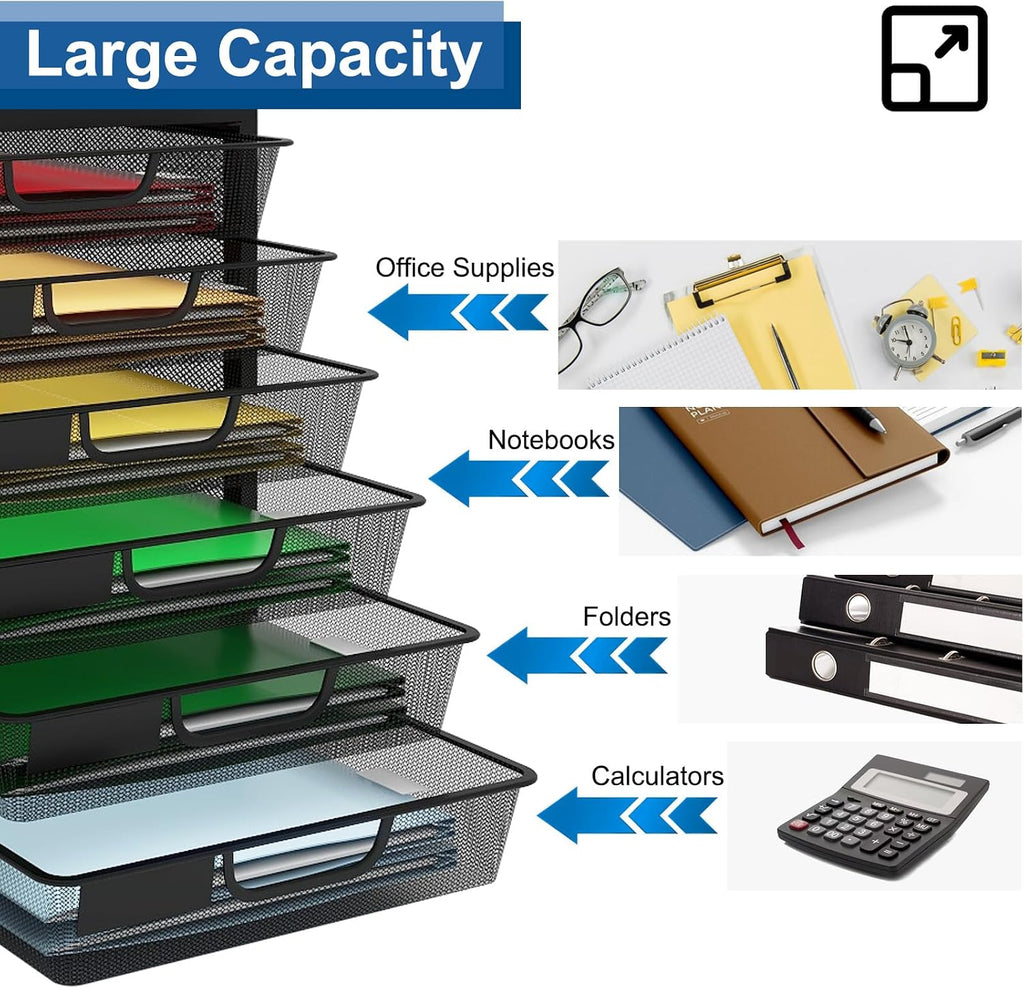 Mesh Desk Organizer with 6 Tier Sliding Drawers,Black