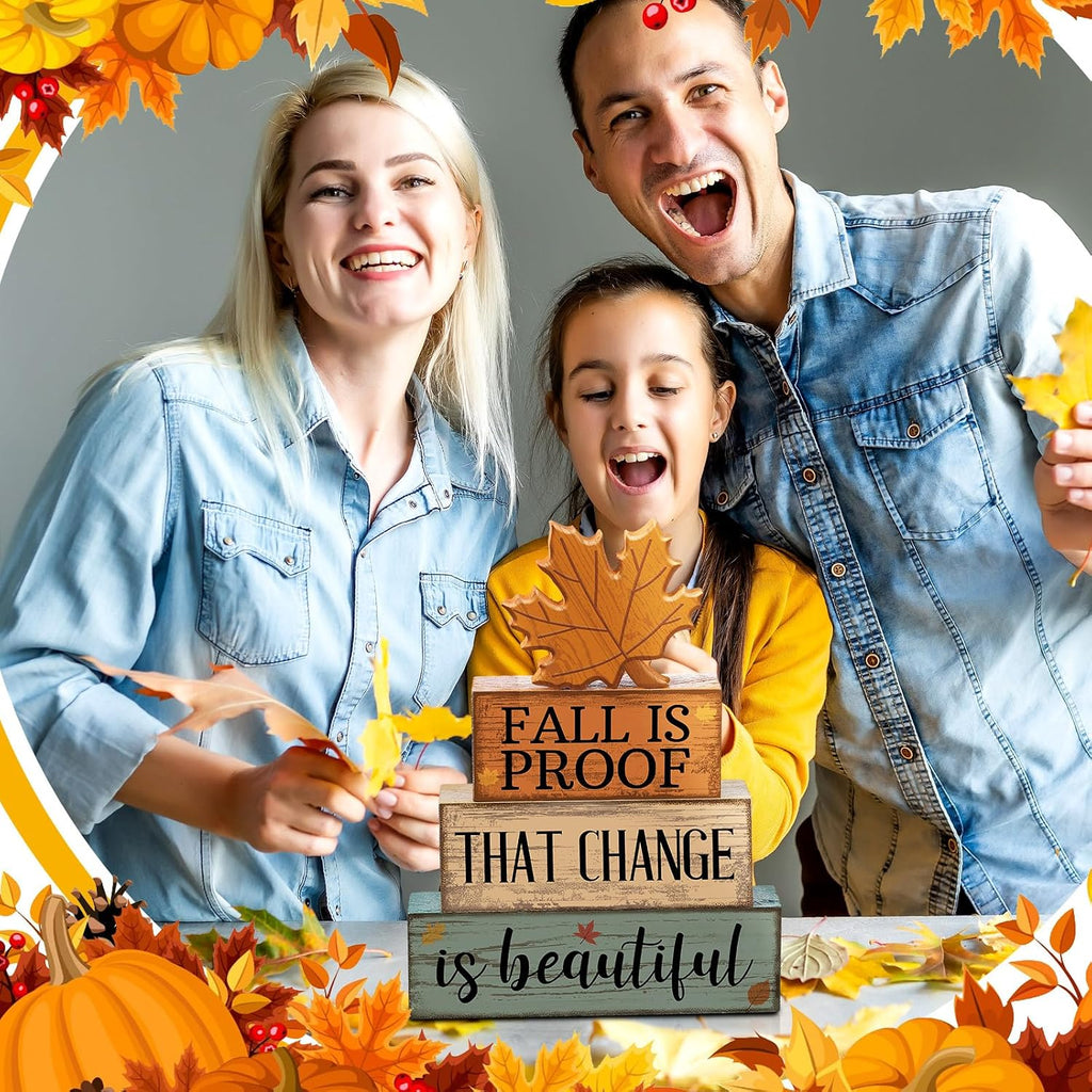 Lineshading 4 Pcs Fall Decoration For Home Wooden Maple Leaf Stacked Decor