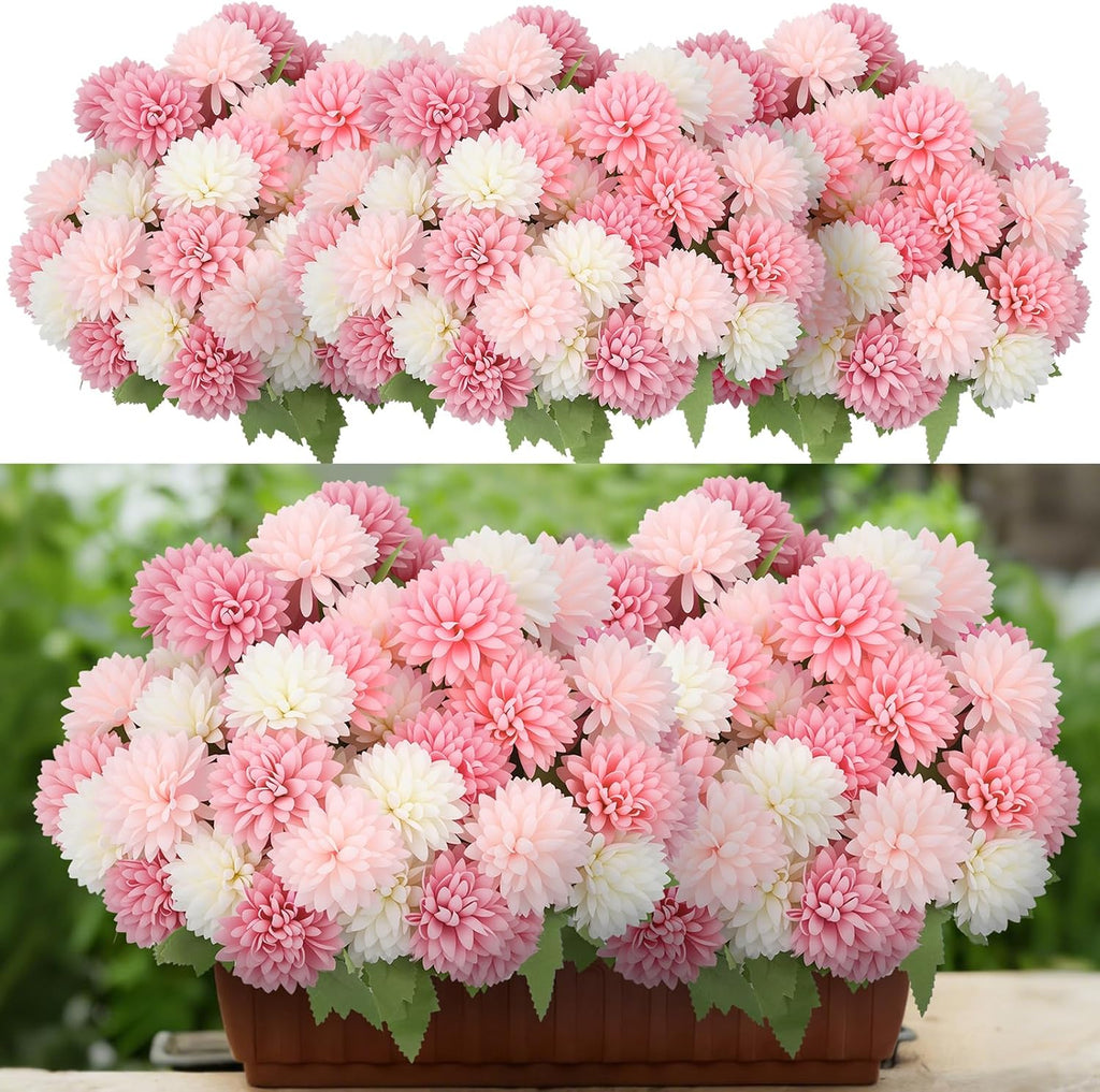 XunYee 12 Pcs Fall Artificial Flowers for Outdoor Faux Mums,Burnt Orange