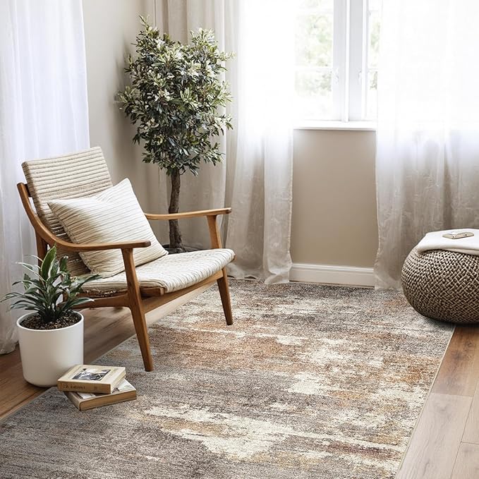 4x5 Washable Entryway Area Rug: Modern Abstract Runner Rugs Indoor Soft Non - Image 7