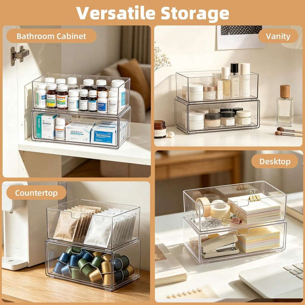 Stackable Medicine Cabinet Makeup Organizer for Bathroom, 2 Pack