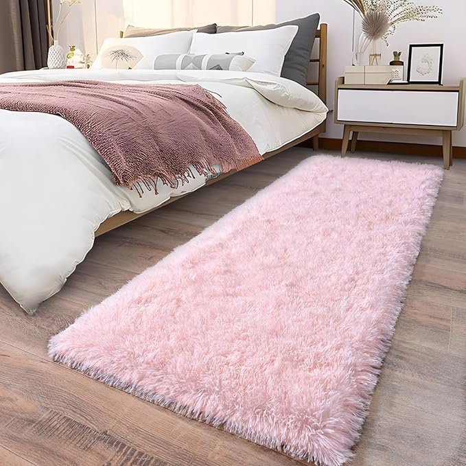Soft Shag Runner Rugs for Girls Bedroom, 2x6 Pink Fluffy Throw Area Rug Non by Ailyei