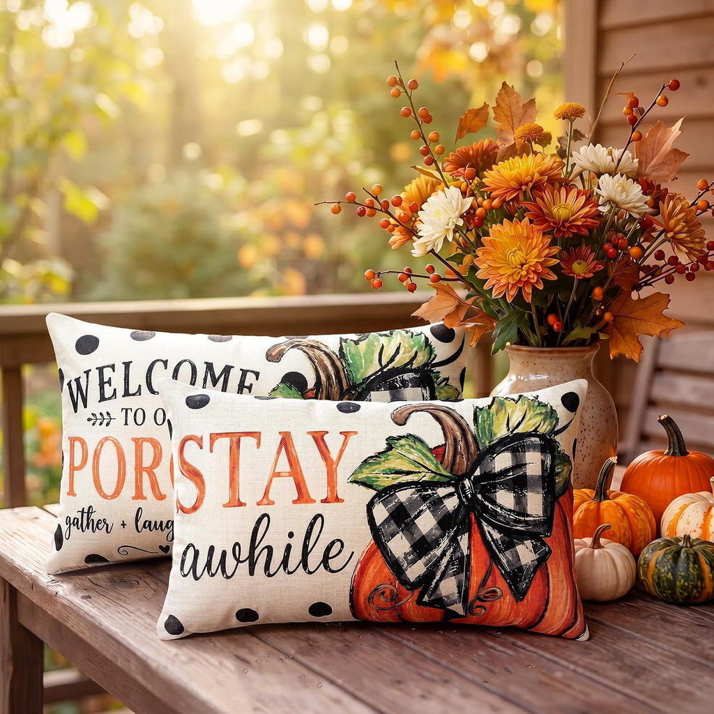 Irenare 2 Pack Fall Pumpkin Pillow Covers 12x20 Outdoor Rustic Porch Decor