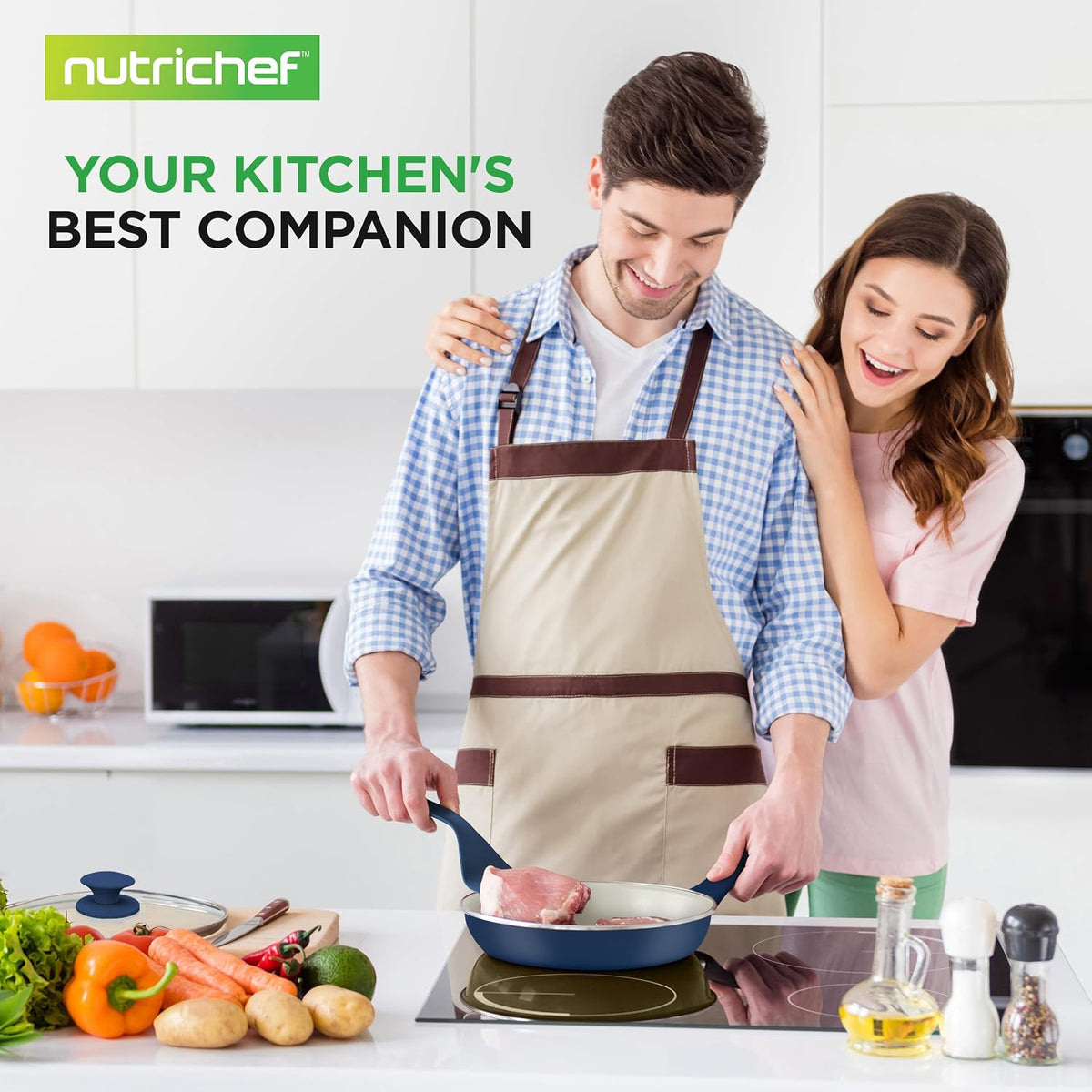 Nutrichef 54 Piece Professional Grade Complete Home Kitchen Cookware Set, Ceramic Non-Stick Bakeware, Pot and Pans Kit, Cool-Touch Handles, Safe for Gas, Electric, Induction Cooktops, Easy Clean