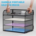 Marbrasse 4 Tier Paper Organizer Letter Tray - Mesh Desk File Organizer with Handle, Paper Sorter Organizer for Letter/A4 Office File Folder Holder (Black, 12.6" x 9.1" x 9.1")