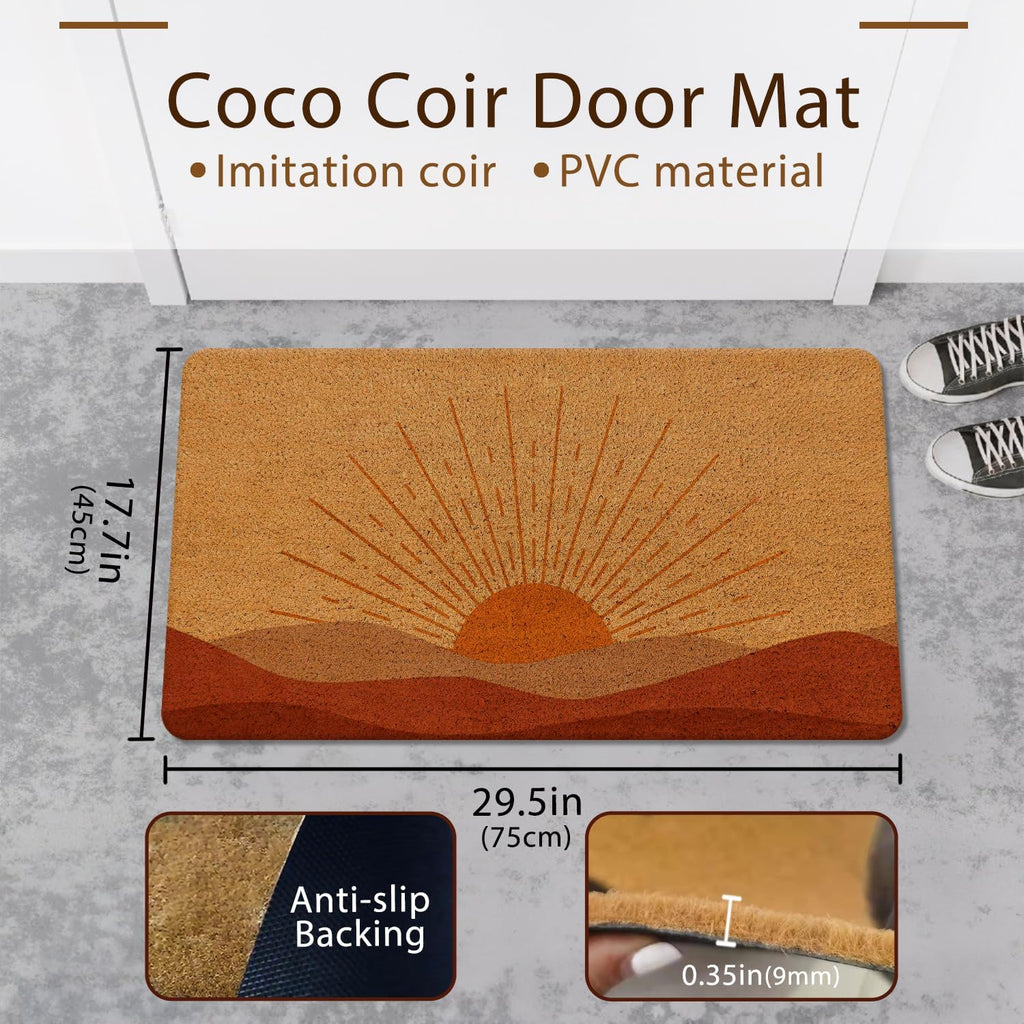 Boho Neutral Sun Sunshine Mid Century Modern Door Mat Outdoor Entrance ，Boho Decorations Outdoor Entrance Coir Doormat 17x30 inch