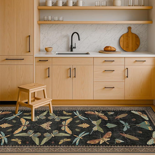 2x5 Black Washable Kitchen Runner Rugs Non Skid Washable by HazoHaus