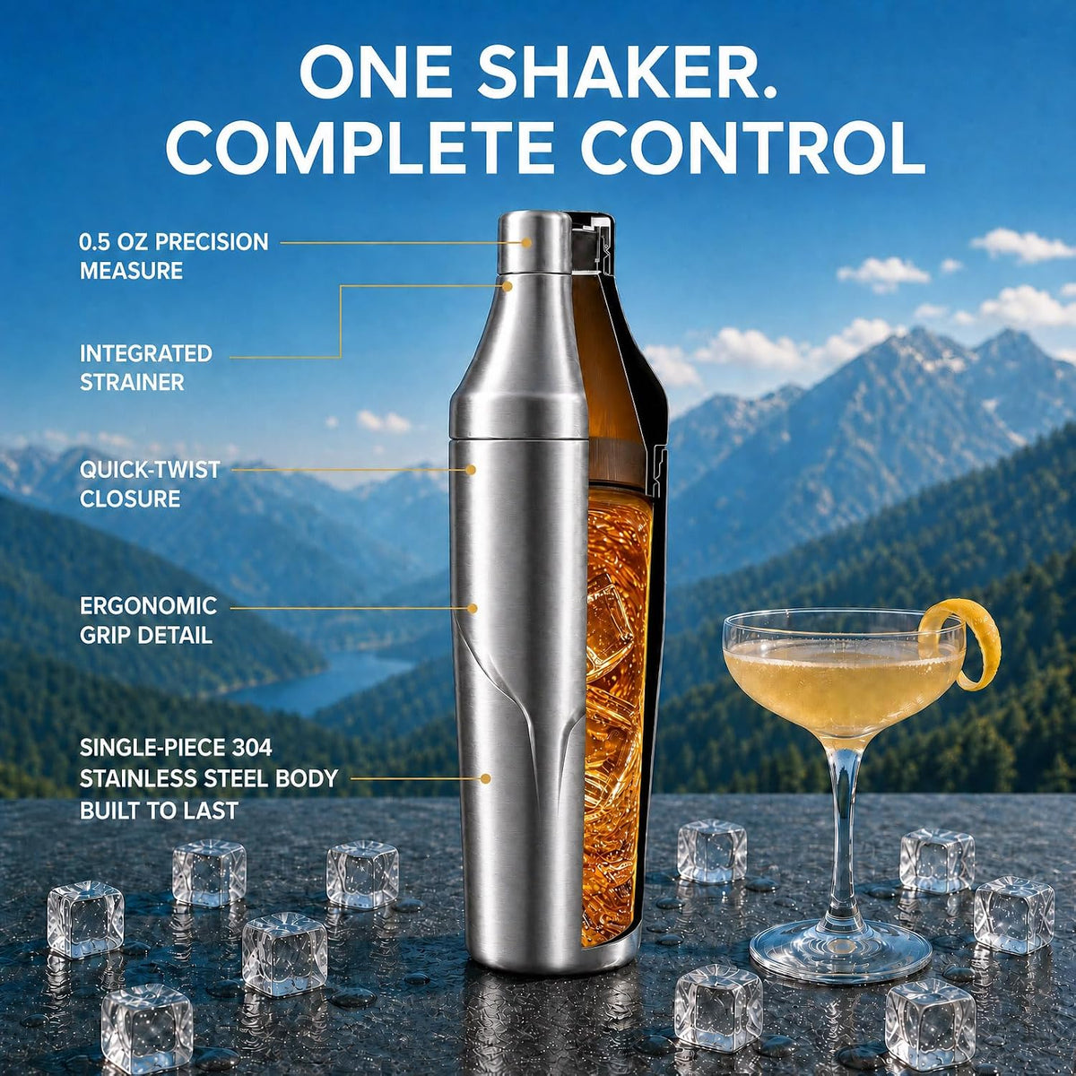 Lexenic 24oz Double Wall Vacuum Insulated Cocktail Shaker-W