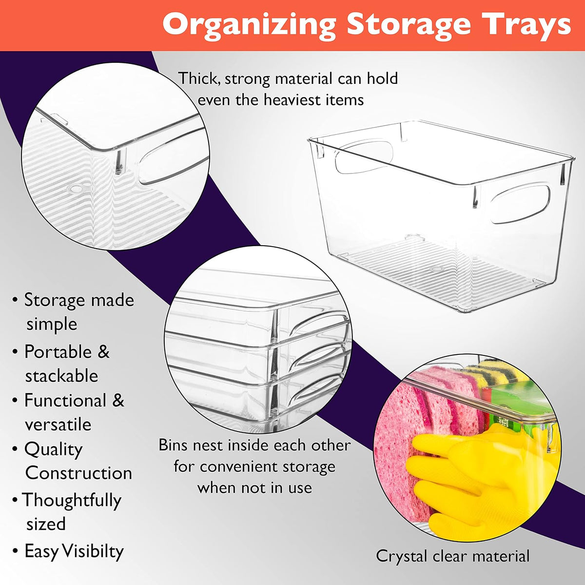 ClearSpace Clear Plastic Storage Bins – Perfect Kitchen Organization and Storage or Pantry Storage – Fridge Organizer, Pantry Organization and Clear Storage Bins, Cabinet Organizers