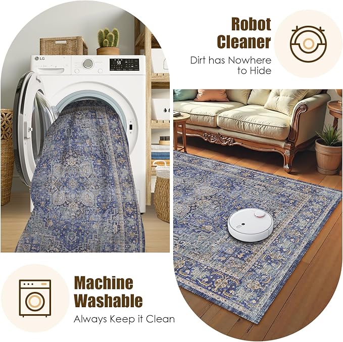 Washable Area Rug 6' x 9' Vintage Traditional Persian Mat - Image 7