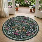 Round Area Rug for Living Room: 4 ft Floral Washable Circle Rug Soft Boho - Image 2
