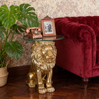 Lion Statue Side Table, 13 inch Tempered Glass Coffee Table
