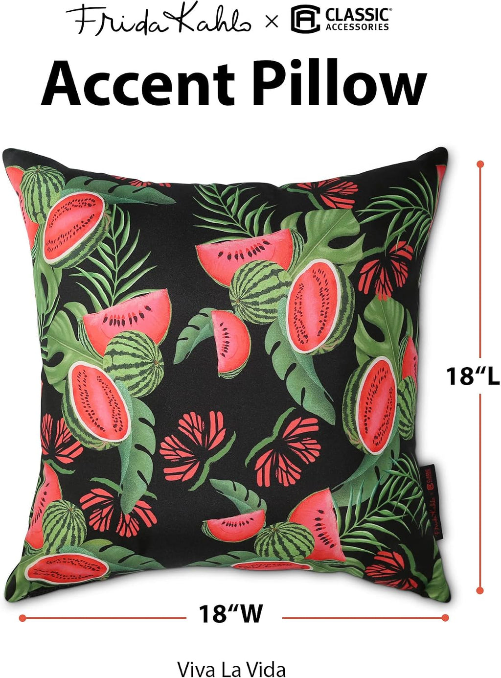 Classic Accessories Frida Kahlo Accent Pillows, 2-Pack, 18 Inch, Viva La Vida