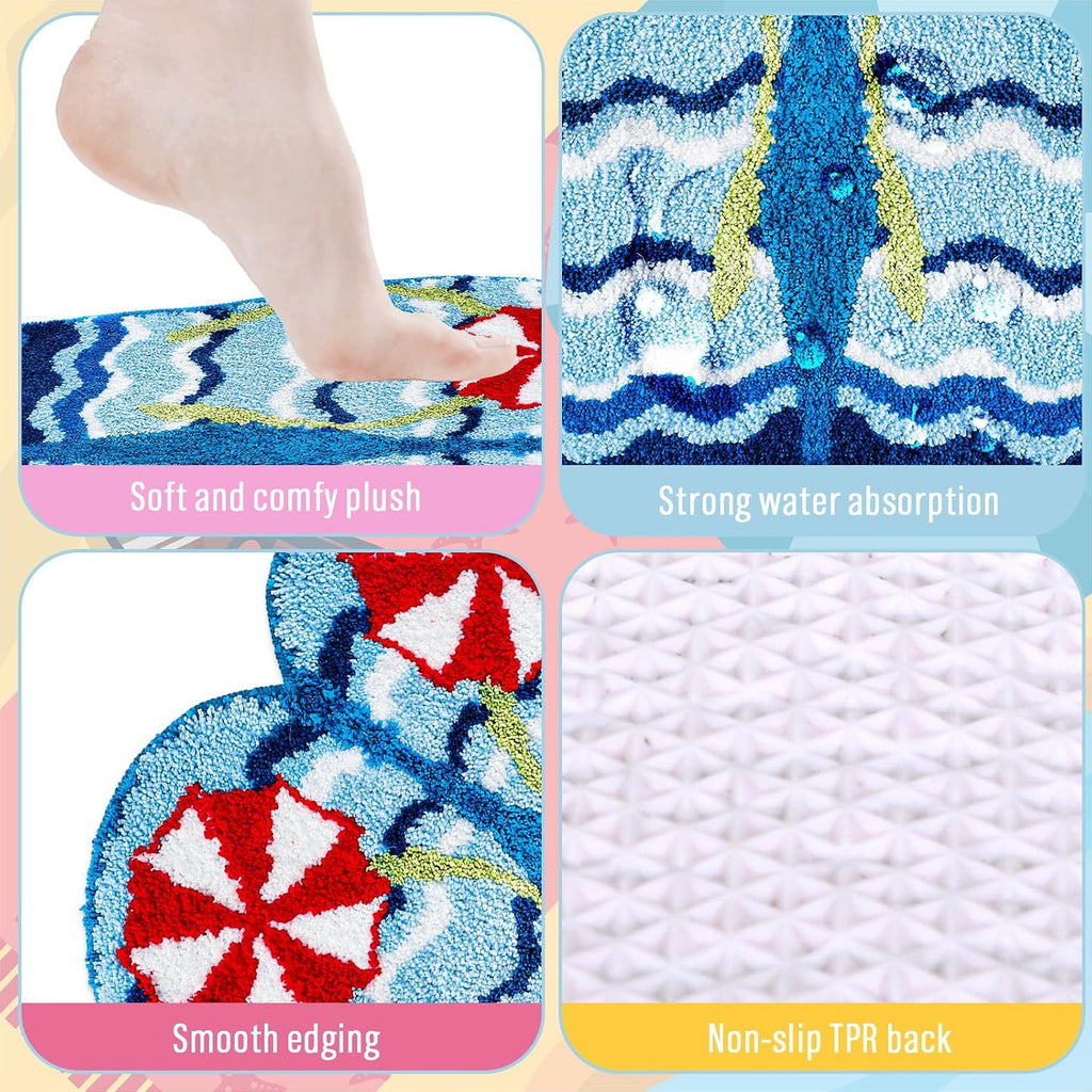 FYSUIMU Summer Bath Rug Flip Flop Shape Tufted Bath Mat Beach Ocean Wave Non Slip Floor Mat for Home Kitchen Bathroom Bedroom Porch Entryway