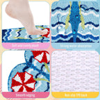 FYSUIMU Summer Bath Rug Flip Flop Shape Tufted Bath Mat Beach Ocean Wave Non Slip Floor Mat for Home Kitchen Bathroom Bedroom Porch Entryway