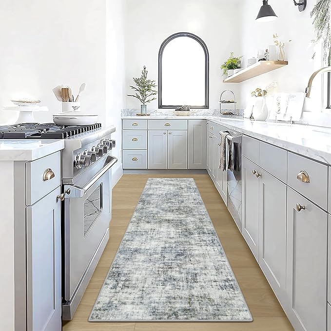 2'6''x8' Runner Rugs Washable Rug: Modern Abstract Hallway Runner Rug Indoor by GENTDRIZZ