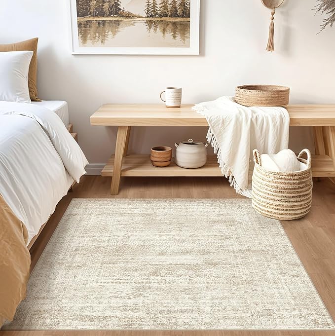 UERMEI Square Area Rugs : Washable 5x5 Neutral Modern Abstract Carpet - Image 2