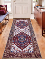 SERISSA Boho Washable Runner Rug, 2x5 Rug Runner Non-Slip Vintage Burgundy Navy - Image 5