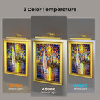 Lights for Pictures on Wall, 16in Battery Operated Picture Lights for Paintings, 5000mAh Wall Lights with Remote and 3 Light Modes,Art Light for Wall Painting,Frame, Portrait, Dartboard - Gold