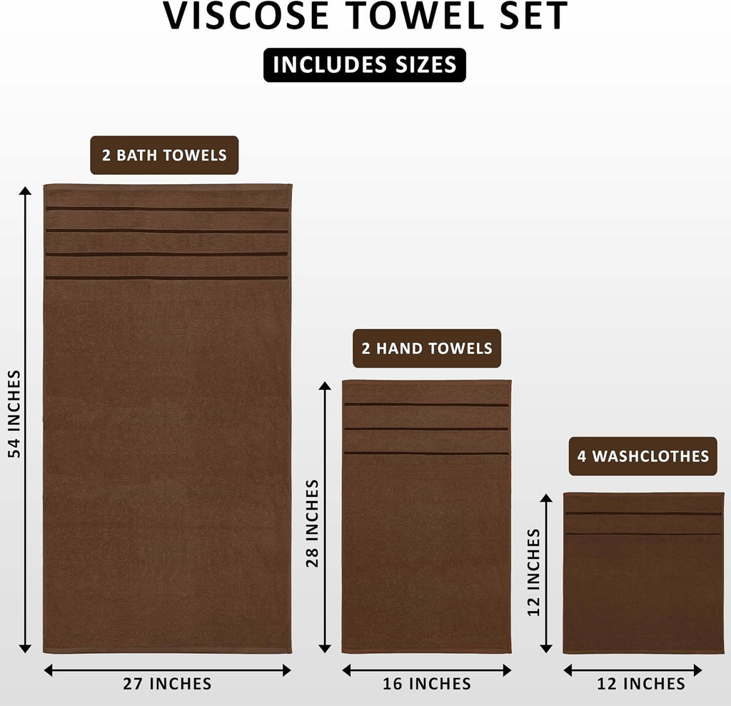 Utopia Towels 8 Piece Luxury Towel Set, 600 GSM, Viscose Stripe, Brown