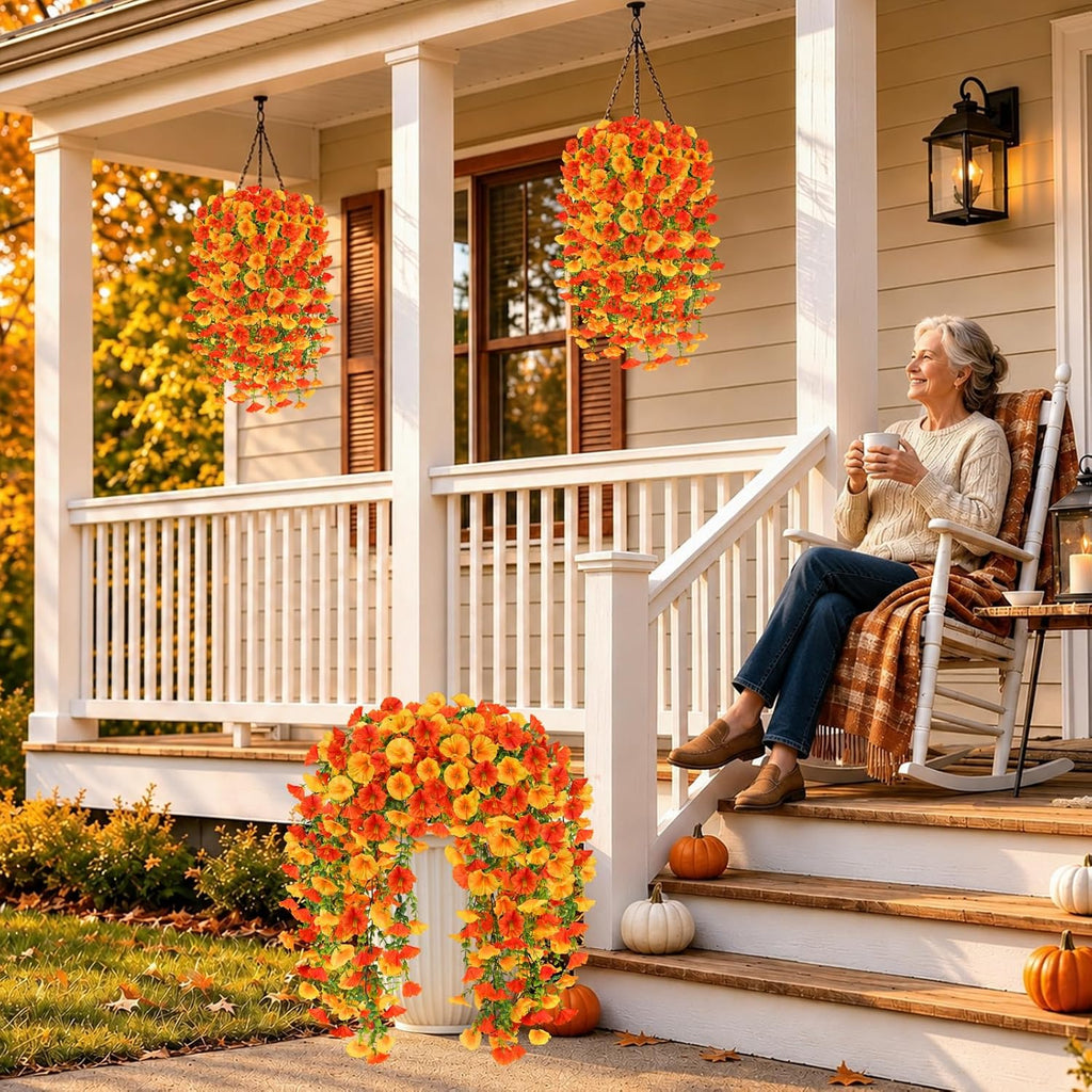 6Pcs Artificial Fall Hanging Flowers for Outdoors, Fake Autumn Plants