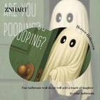 Funny Ghost Cat Halloween Bathroom Wall Art, Cute Ghost Bathroom Halloween Wall Decor Are You Pooping Picture, Vintage Framed Canvas Prints Funny Artwork for Restroom 8x10in Wood Frame