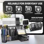 Flexzion Desk Caddy Organizer Set (Black) - Metal Mesh Desktop Caddy with Drawers, 6 Compartments, and Pencil Holder for Women & Men - Desktop Organizer and Storage for Work or Office Supplies