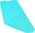 Bathtub and Shower Mats, 40x16 Inch Extra Large Non Slip Soft Bath Tub Mat with Suction Cups and Drain Holes for Bathroom Floor and Keep Tubs Clean, Machine Washable, Clear Turquoise
