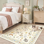 Cat 4x6 Area Rugs, Machine Washable Animal Floral Accent Rug Non-Slip Low Pile - Image 4