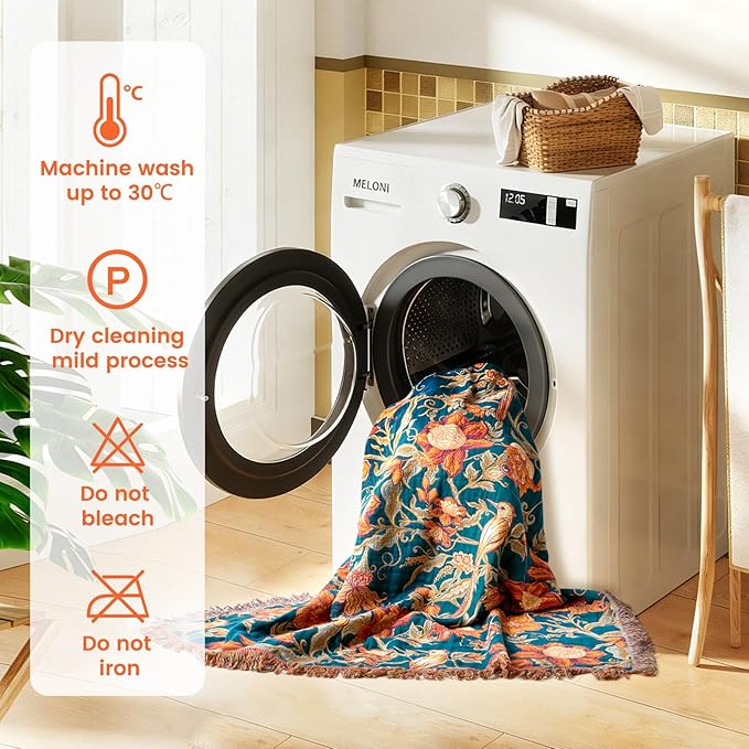MSGKV Boho Throw Blanket for Couch Chair 100% Cotton Floral Bird Blanket - Image 8