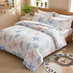JSD Beach Theme Kids Comforter Set Twin Size, Jellyfish Starfish Shell Pattern