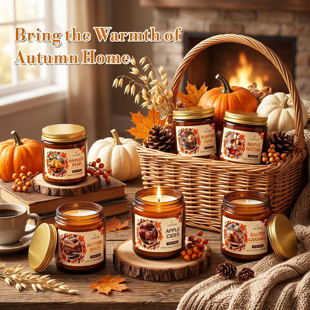 Fall Candles Set, Scented Candles for Home, Gift Ready, 6 x 3.5oz