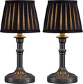 KDG Mottled Silver Cordless Table Lamps Set of 2, Black Fabric Shade Light