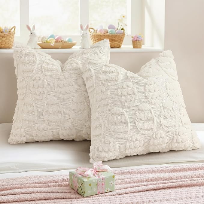 decorUhome Easter Cream White Egg Pillow Covers 16x16 Inch Set of 2, Soft Plush - Image 5