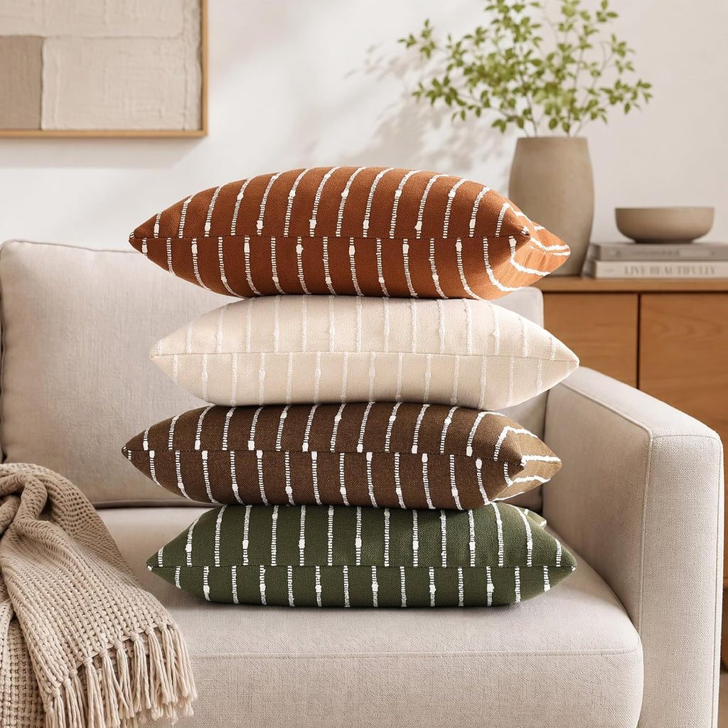 decorUhome Striped Decorative Throw Pillow Covers 18x18 Set of 2, Olive