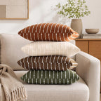 decorUhome Striped Decorative Throw Pillow Covers 18x18 Set of 2, Olive