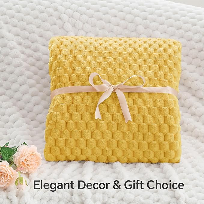 BEDELITE Jacquard Blanket- 3D Fleece Decorative Yellow Throw Blanket, Super - Image 4