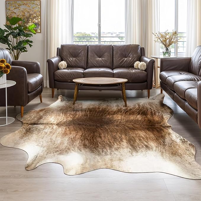 AROGAN Western Decor Faux Fur Cowhide Rug, 6.2 x 5.2 Feet Premium Animal Skin by AROGANAREARUG