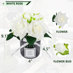 XIAYAN Artificial Flower and Glass vase, Silk Rose Flower Glass Bottle Set, Suitable for Living Room, Dining Table, Office, Wedding, Hotel Banquet and Family Decoration. (White)………