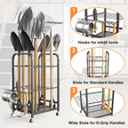 TORACK Garden Tool Organizer Stand with Wheels, Rakes Shovels Tools Stand