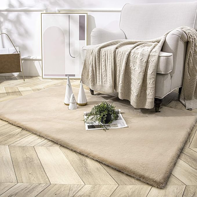 Ashler Faux Fur Rug, Ultra Soft Faux Rabbit Fur, 3 x 5 Feet Rectangle, Machine - Image 2