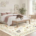 Cat 5x7 Area Rugs for Living Room, Machine Washable Animal Floral Vintage Rug - Image 3
