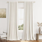 Beige White 100% Blackout Linen Curtains 84 Inch Length 2 Panels Set by Guken