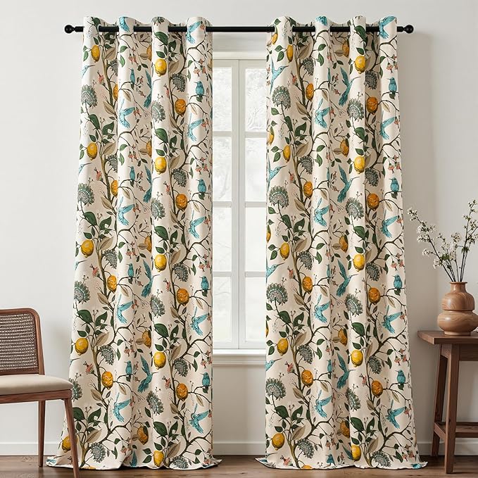 Topfinel Floral Curtains 90 Inches Long 2 Panels Unique Natural Beige Luxury by Topfinel
