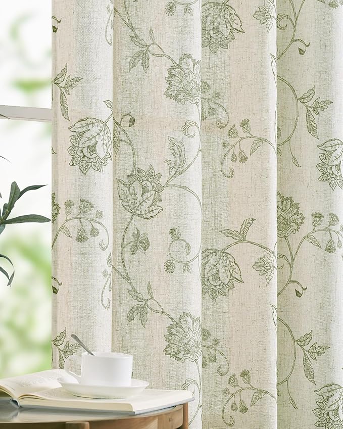jinchan Linen Curtains Floral Curtain 84 Inch Length by JINCHAN